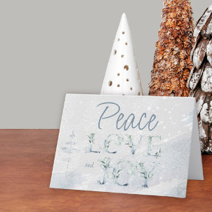 Peace Kärlek och Joy Typography Watercolor Snö Helgkort