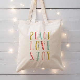 Peace Kärlek och Joy Whimsical Helgdag Tote Tygkasse