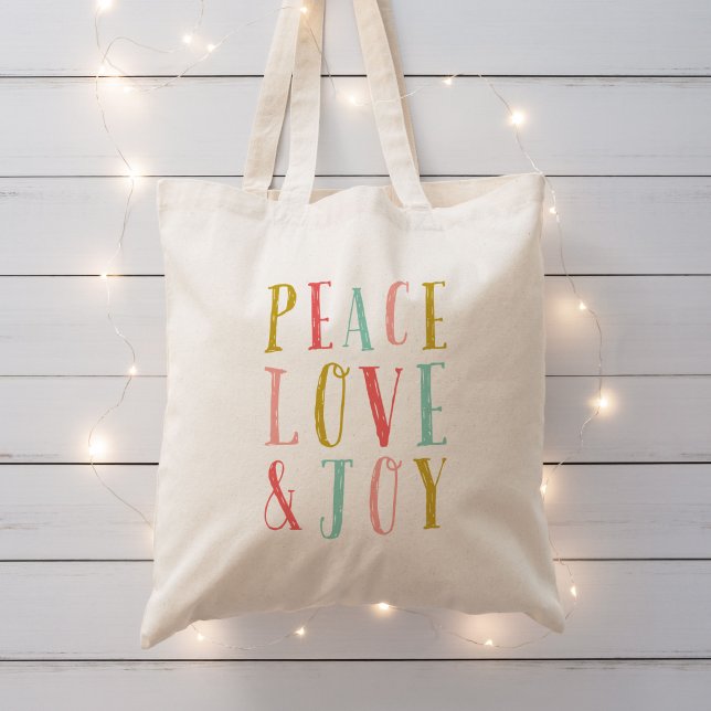 Peace Kärlek och Joy Whimsical Helgdag Tote Tygkasse (Skapare uppladdad)