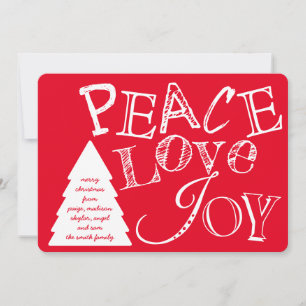 Peace Kärlek och Joy White på Red Typography Julkort