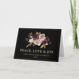 Peace Kärlek och Joy Winter Bouquet Black Folded Helgkort