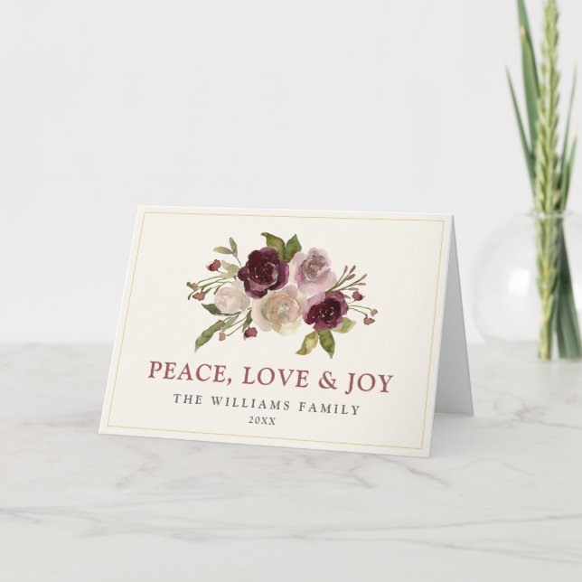 Peace Kärlek och Joy Winter Bouquet Foled Helgkort (Framsida)