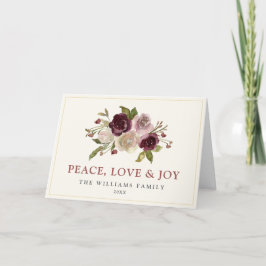 Peace Kärlek och Joy Winter Bouquet Foled Helgkort