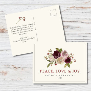 Peace Kärlek och Joy Winter Bouquet Helg Vykort