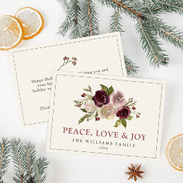Peace Kärlek och Joy Winter Bouquet Julkort