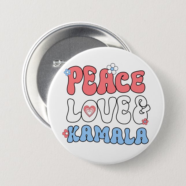 Peace Kärlek och Kamala Harris 2024 Knapp (Framsida & baksida)