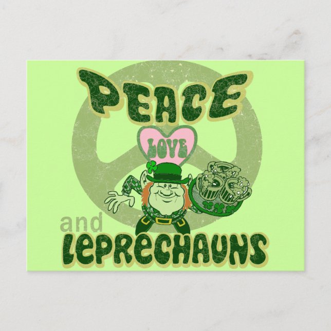 Peace Kärlek och Leprechaunsar Vykort (Framsida)