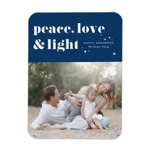 Peace Kärlek och Light Navy Blue Hanukkah Photo Magnet