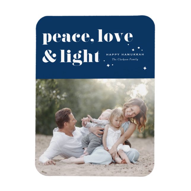 Peace Kärlek och Light Navy Blue Hanukkah Photo Magnet (Vertikal)
