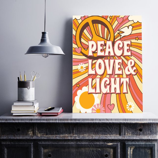 Peace Kärlek och Light Poster (Far out folks, dig this outta sight 60s peace, love and light poster. )
