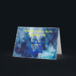 PEACE KÄRLEK OCH MIRACLES Helgdag HANUKKAH Card Kort<br><div class="desc">Peace KÄRLEK OCH MIRACLES Julhälsningar kort med stjärnor av David, Menorah och Blue Watercolor mönster - Obestridligt klassy stil - detta unika Hanukah-kort är perfekt att ge dina vänner och din familj leende på ansikte under Julhelgen!!!! Det här är ett vackert Hanukkah-hälsningskort som har underbara judiska symboler på blå och...</div>