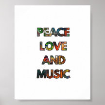 Peace Kärlek och Music Quote Poster