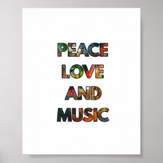 Peace Kärlek och Music Quote Poster