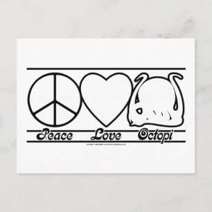 Peace Kärlek och Octopi Vykort