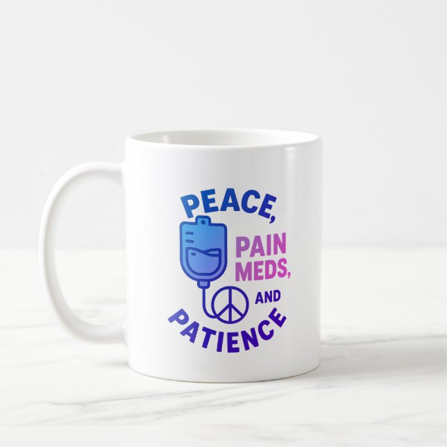 Peace Kärlek och Pain Meds Funny Kaffemugg (Vänster)
