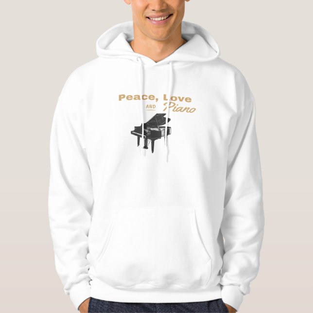 Peace Kärlek och Piano Grand Piano Pianist Hoodie (Framsida)
