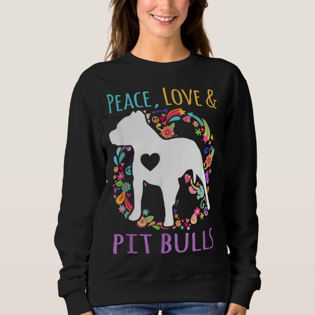 Peace Kärlek och Pit Bulls Rolig hund Älskare T Shirt (Framsida)