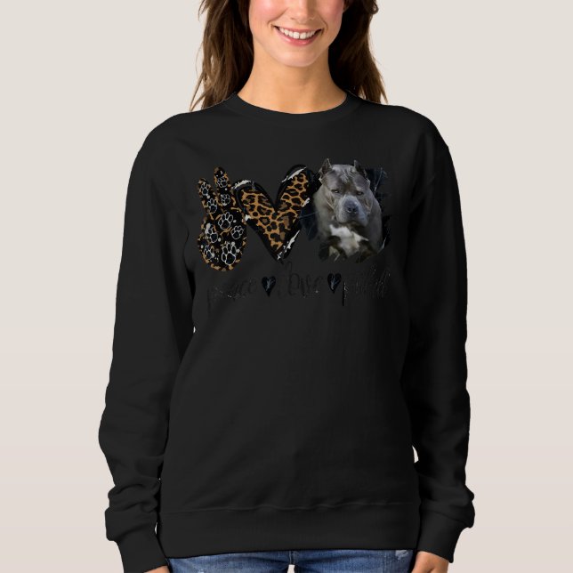 Peace Kärlek och Pitbull-Hund med leopard för Papp T Shirt (Framsida)