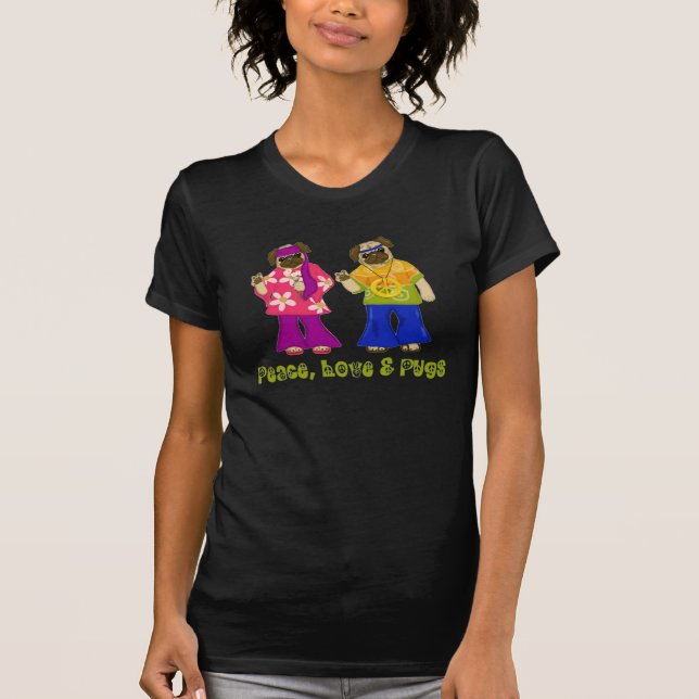 Peace Kärlek och Pugs Tee Shirt (Framsida)