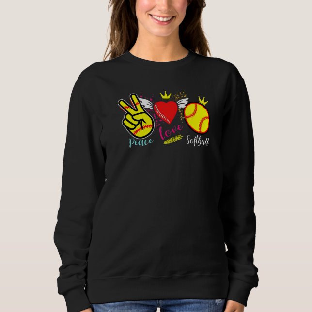 Peace Kärlek och Softball Heart Player Coach T Shirt (Framsida)