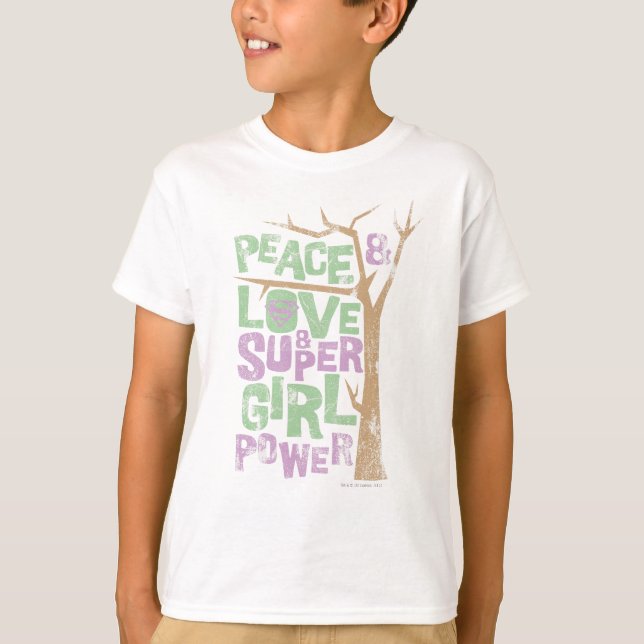 Peace Kärlek och Supergirl Power Tee Shirt (Framsida)
