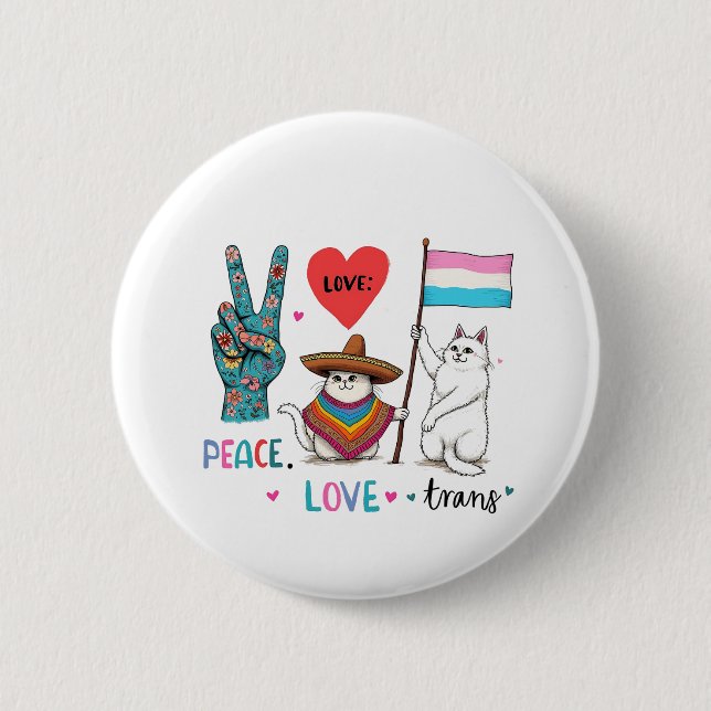 Peace Kärlek och Trans LGBTQ Transgender Knapp (Framsida)