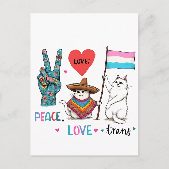 Peace Kärlek och Trans LGBTQ Transgender Meddelande Vykort (Framsida)