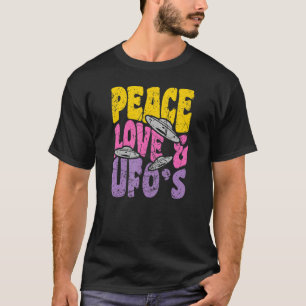 Peace Kärlek och Ufos Vintage Groovy Retro Ufo T Shirt