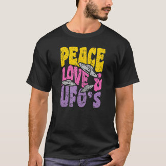 Peace Kärlek och Ufos Vintage Groovy Retro Ufo T Shirt