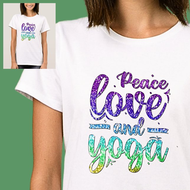 Peace Kärlek och Yoga Pastel Rainbow på White T Shirt (Skapare uppladdad)