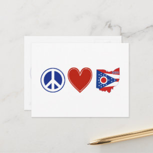 Peace Kärlek Ohio Shaped Statlig flagga Buckeye He Vykort