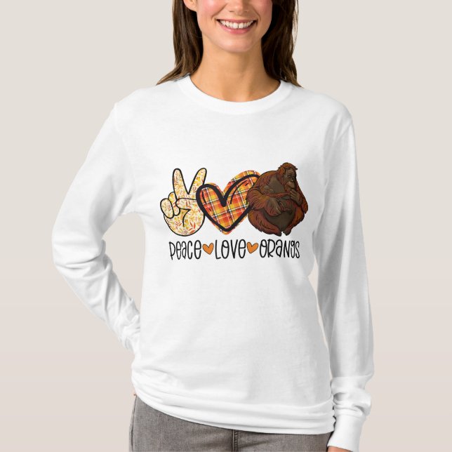 Peace Kärlek Orangutan Mamma med Baby Ape Kärlek T Shirt (Framsida)