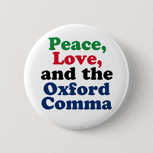 Peace Kärlek Oxford Comma English Grammar Humor Knapp (Framsida)