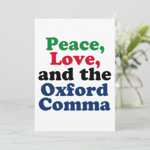 Peace Kärlek Oxford Comma English Grammar Humor Kort