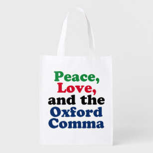Peace Kärlek Oxford Comma Funny Grammar Återanvändbar Påse