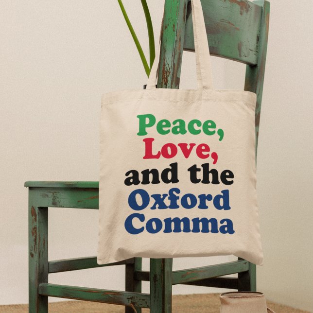 Peace Kärlek Oxford Comma Funny Grammar Tygkasse (Skapare uppladdad)