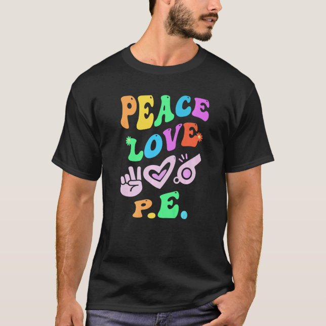PEACE KÄRLEK P E Retro STEM Lärare Groovy tillbaka T Shirt (Framsida)