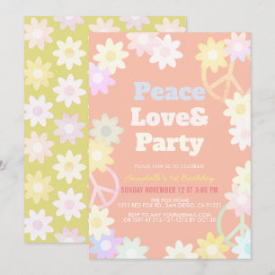 Peace Kärlek & Party Rosa 1:a födelsedagsinbjudan Inbjudningar