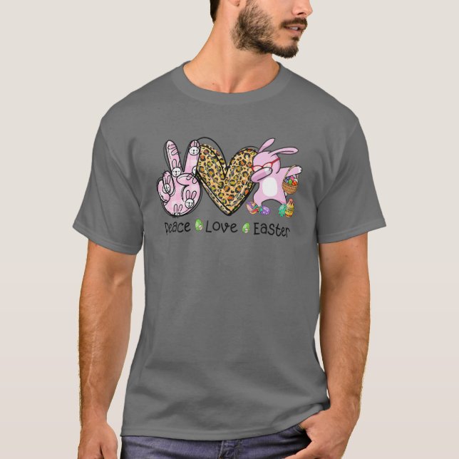 Peace Kärlek Påsk Leopard Bunny Egg Basket Manar W T Shirt (Framsida)