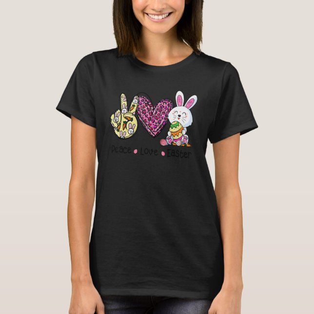 Peace Kärlek Påsk Leopard Bunny Egg Basket Women K T Shirt (Framsida)