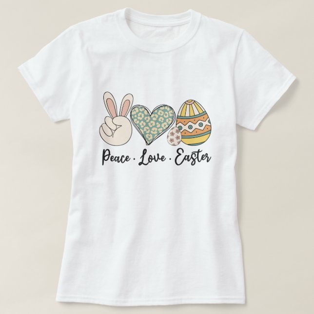 Peace Kärlek Påsk T-Shirt - Roligt och Festive Vår (Design framsida)