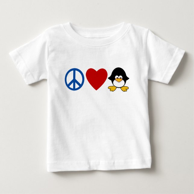 Peace Kärlek Penguin Baby T-shirts, Mugg Tee Shirt (Framsida)