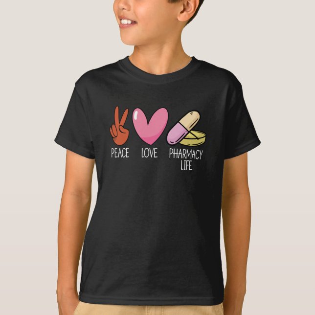 Peace Kärlek Pharmacy Life Tech Medicine Pharmaci T Shirt (Framsida)