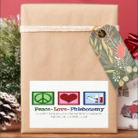 Peace Kärlek Phlebotomy Cute Anpassningsbar Phlebo Rektangulärt Klistermärke<br><div class="desc">En söt flebotomistisk dekal med fredstecken,  hjärta och injektionsflaskor. Phlebotomi-klistermärken i Kärlek för helgdag marknadsföring eller julklappar.</div>
