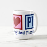 Peace Kärlek PhysiTherapy Cute PT Kaffemugg<br><div class="desc">Ett fredstecken,  ett hjärta och brev PT för en fysisk terapeut. Fredsgåva från Kärlek Fysisk terapi mugg.</div>