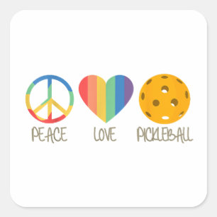 Peace Kärlek Pickleball Fyrkantigt Klistermärke