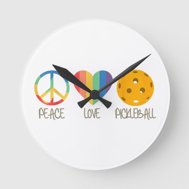 Peace Kärlek Pickleball Rund Klocka (Framsida)