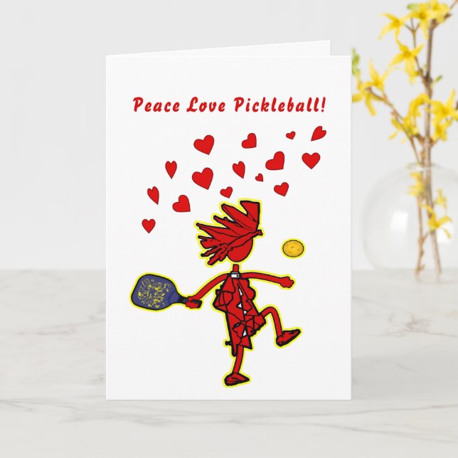 Peace Kärlek Pickleball Valentine Kort (Gul blomma)