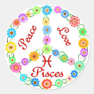 Peace Kärlek Pisces Runt Klistermärke