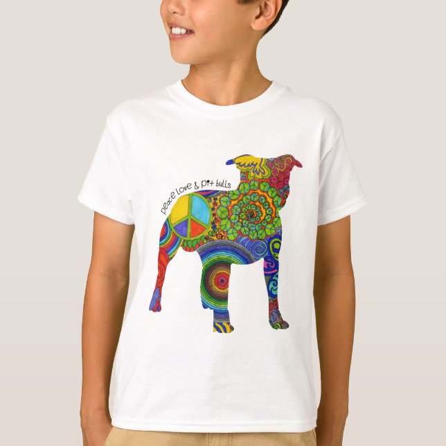 "Peace Kärlek & Pit Bulls", popkonst Kids Tee (Framsida)